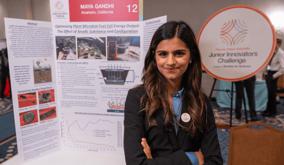 Maya Gandhi, DoD STEM Talent Award Winner at the Thermo Fisher Scientific Junior Innovators Challenge in Washington, DC. Photo courtesy of Lisa Frykund/Society for Science.